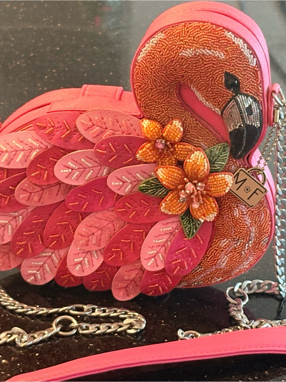 Mary Frances Pink Flamingo Beaded Mini Crossbody